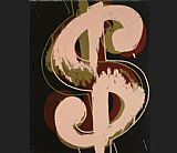 Andy Warhol dollar sign beige and red painting